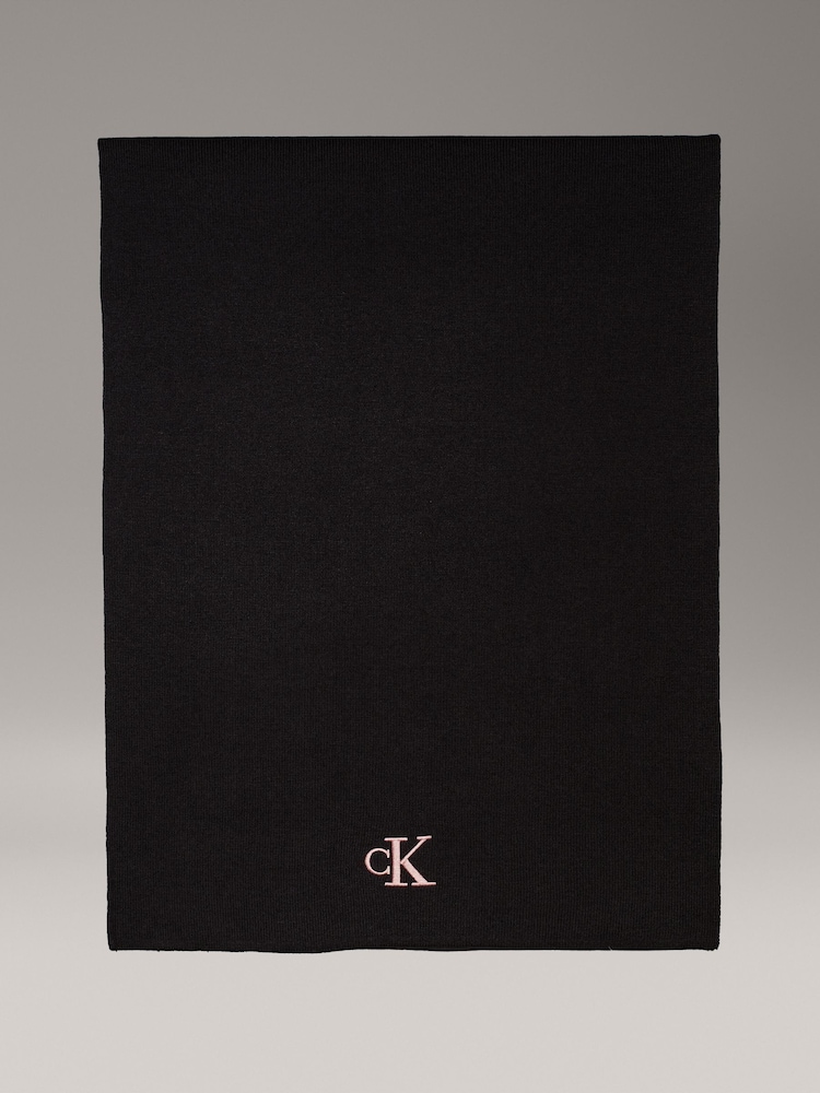 Calvin Klein Black Monogram Embroidered Scarf - Image 1 of 5