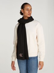 Calvin Klein Black Monogram Embroidered Scarf - Image 2 of 5