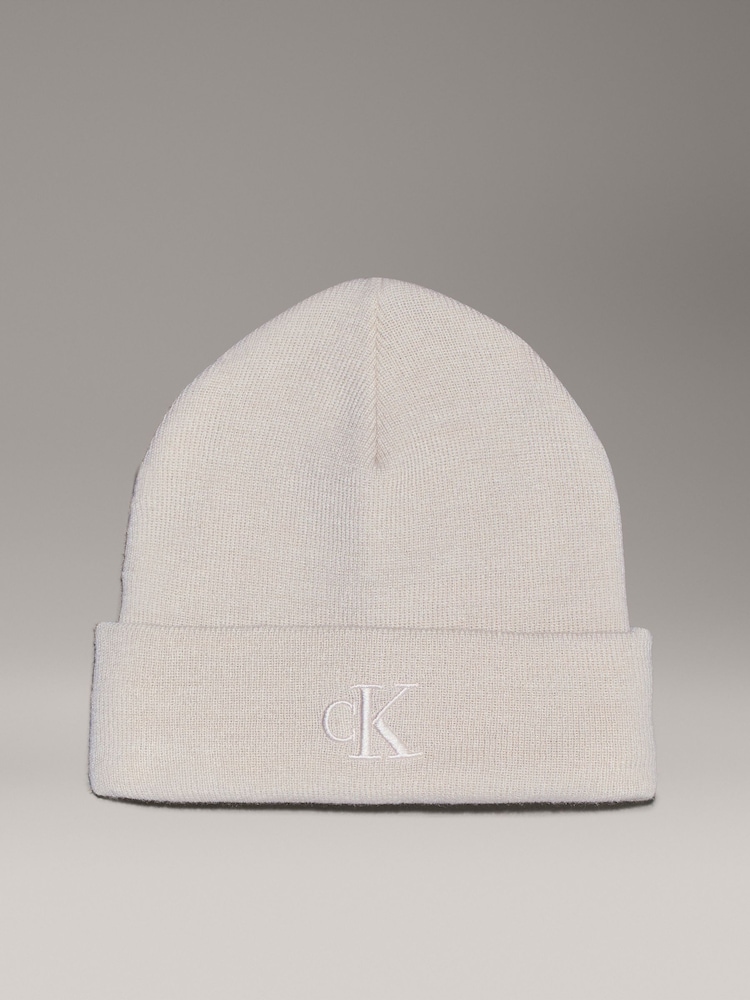 Calvin Klein Natural Embroidered Beanie - Image 1 of 4