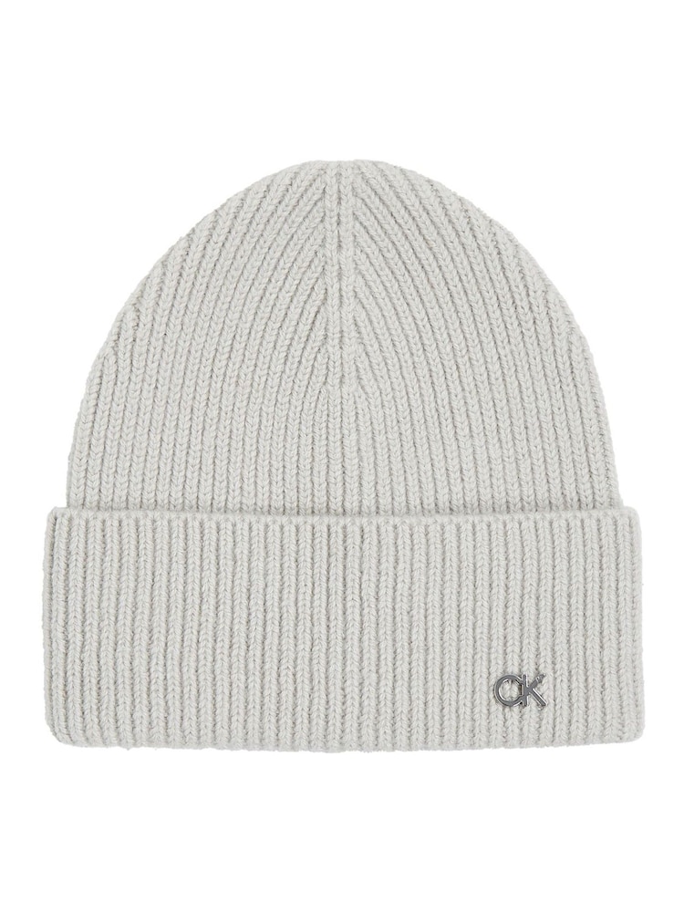 Calvin Klein Grey Rib Beanie - Image 1 of 4 Calvin Klein Grey Rib Beanie - Image 1 of 4