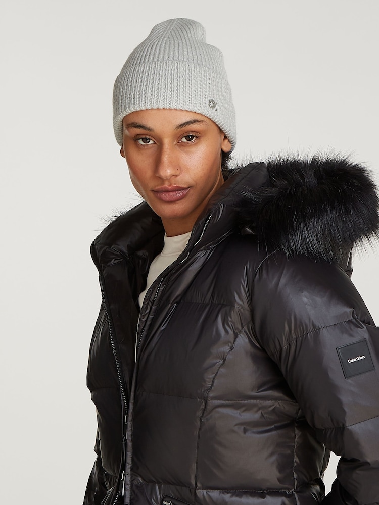 Calvin Klein Grey Rib Beanie - Image 4 of 4 Calvin Klein Grey Rib Beanie - Image 4 of 4