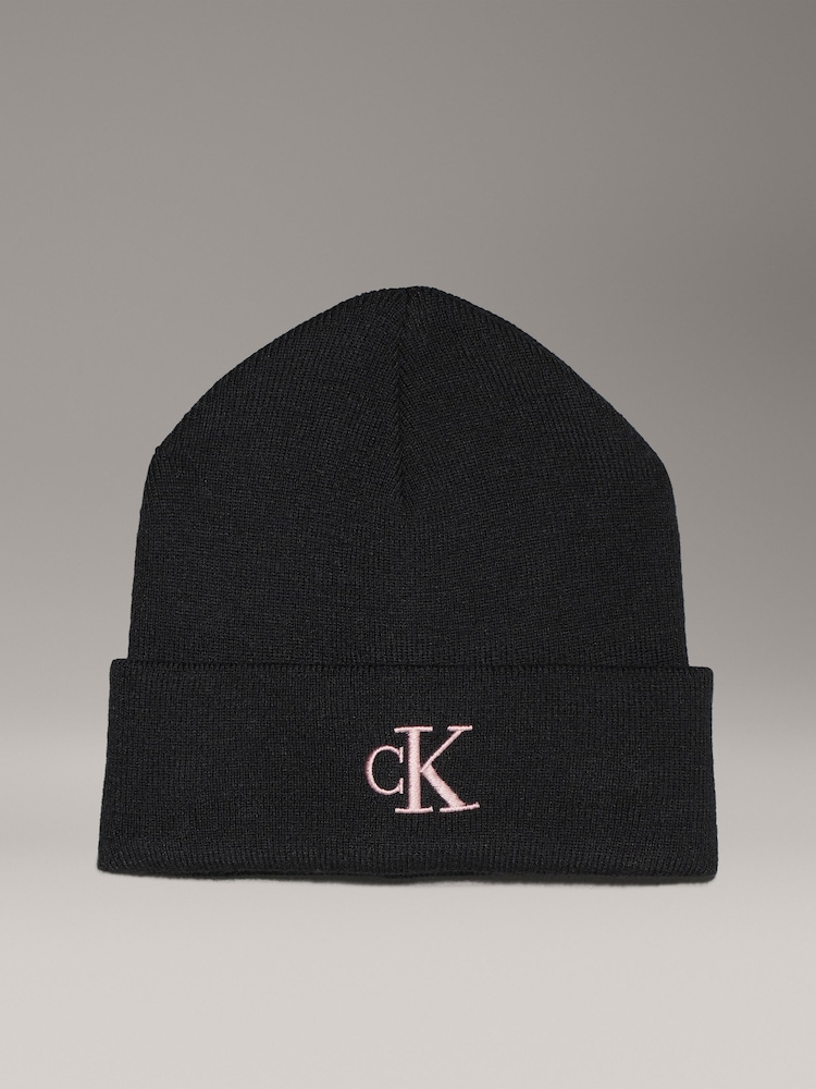 Calvin Klein Black Embroidered Beanie - Image 1 of 4