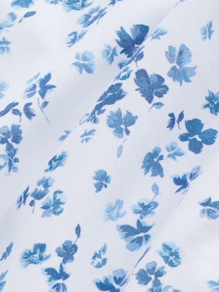 White/Blue Watercolour Dtisy Floral Print Regular Fit 100% Cotton Single Cuff Formal Shirt - Image 3 of 3