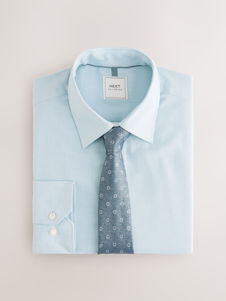 Blue Mint/Navy Medalion Slim Fit Shirt And Tie Pack - Image 1 of 3 Blue Mint/Navy Medalion Slim Fit Shirt And Tie Pack - Image 1 of 3