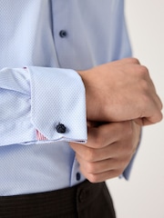 Blue Regular Fit Trimmed Easy Care Double Cuff Shirt - Image 5 of 8