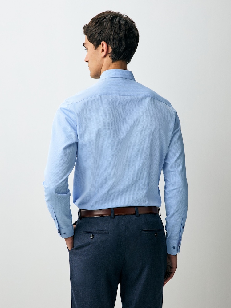 Blue Slim Fit Easy Care Textured Trimmed Shirt - Image 3 of 9