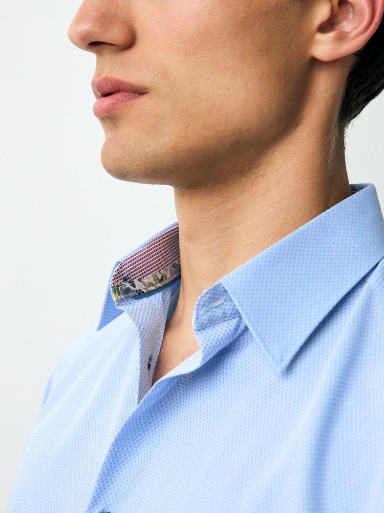 Blue Slim Fit Easy Care Textured Trimmed Shirt - Image 4 of 9