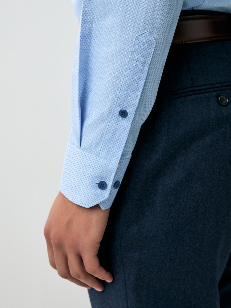 Blue Slim Fit Easy Care Textured Trimmed Shirt - Image 6 of 9