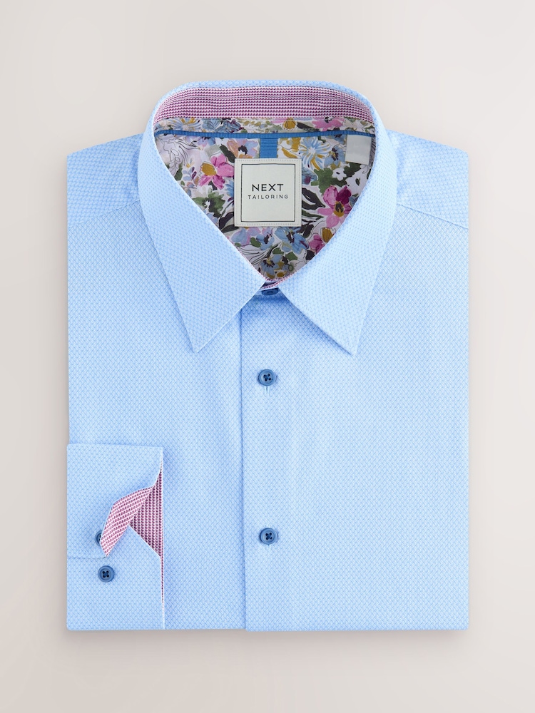 Blue Slim Fit Easy Care Textured Trimmed Shirt - Image 7 of 9