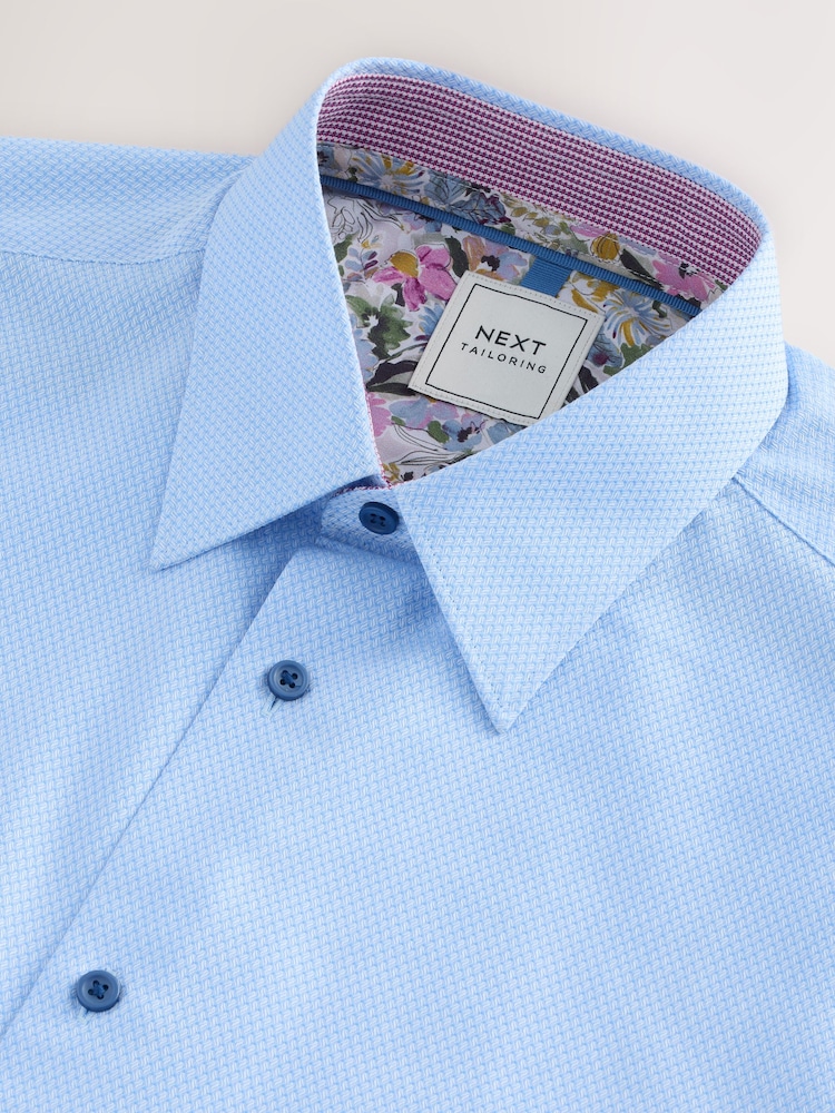 Blue Slim Fit Easy Care Textured Trimmed Shirt - Image 8 of 9