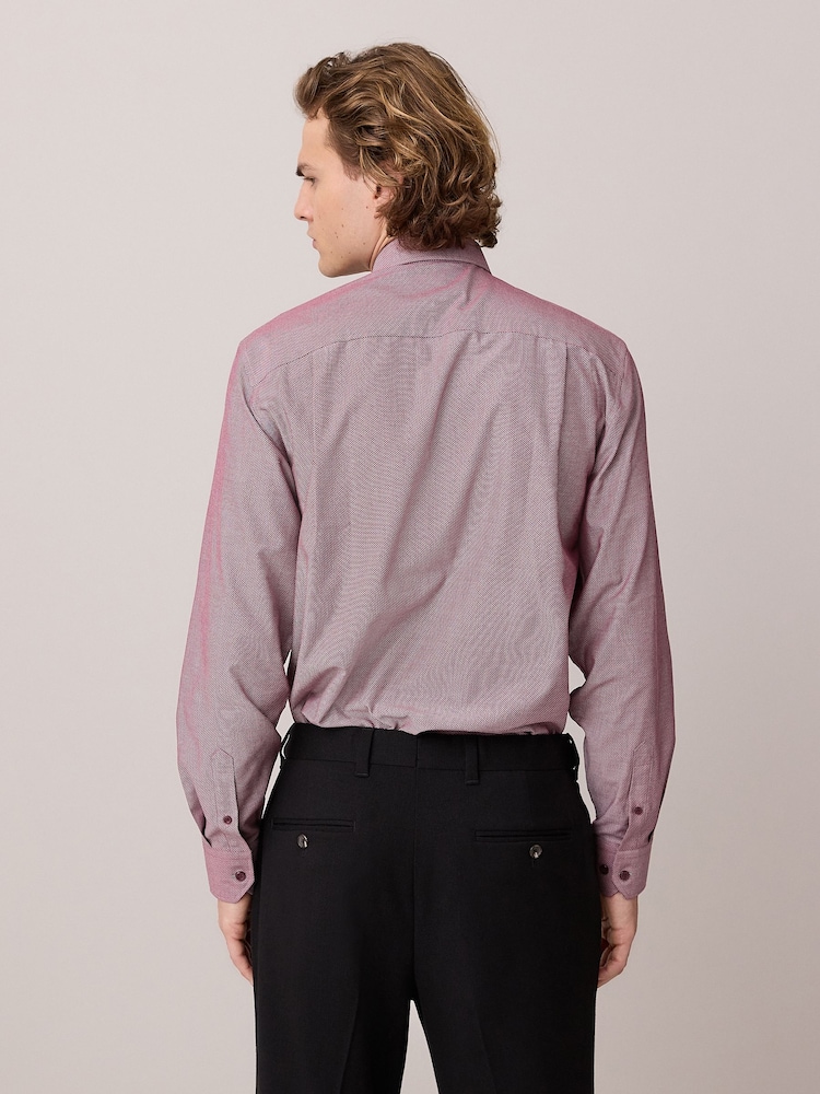 Damson Pink Slim Fit Easy Care Textured Trimmed Shirt - Image 3 of 8