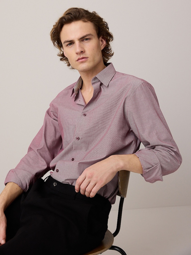 Damson Pink Slim Fit Easy Care Textured Trimmed Shirt - Image 4 of 8