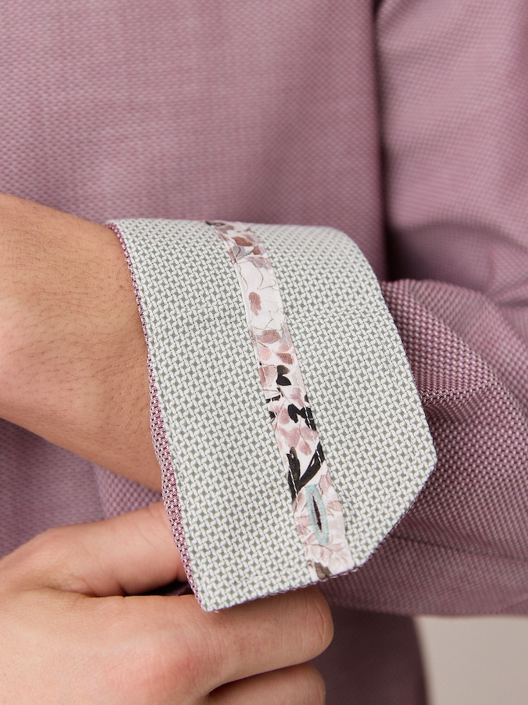 Damson Pink Slim Fit Easy Care Textured Trimmed Shirt - Image 5 of 8