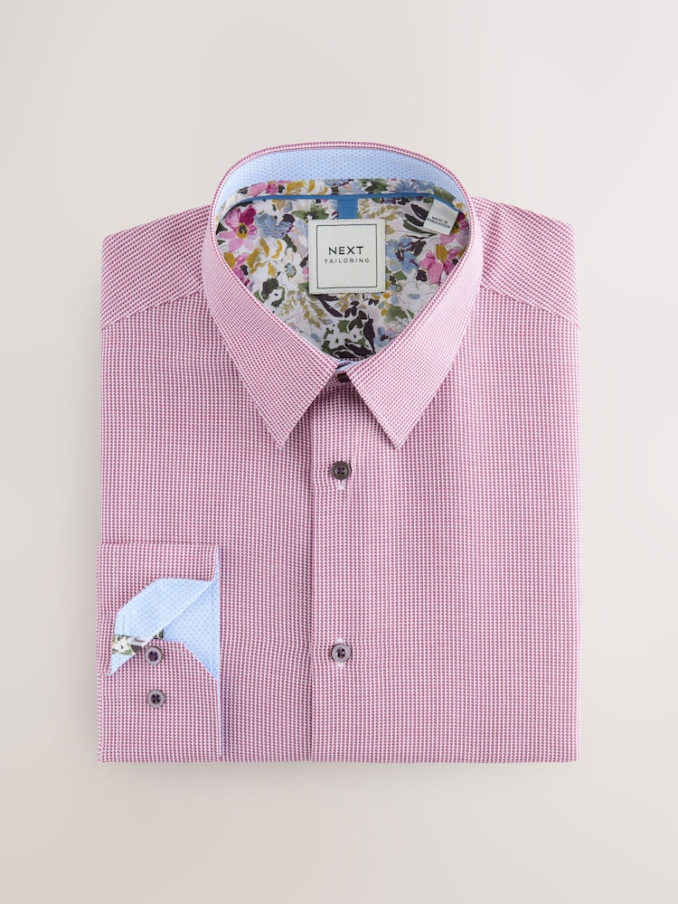 Damson Pink Slim Fit Easy Care Textured Trimmed Shirt - Image 6 of 8