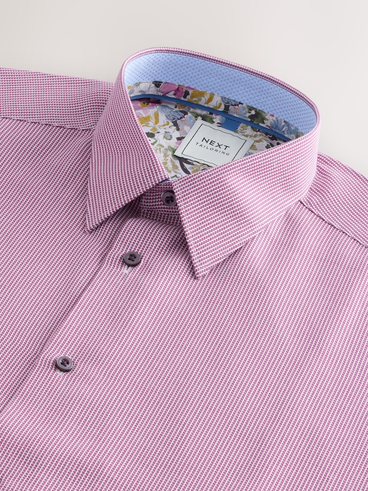 Damson Pink Slim Fit Easy Care Textured Trimmed Shirt - Image 8 of 8 Damson Pink Slim Fit Easy Care Textured Trimmed Shirt - Image 8 of 8