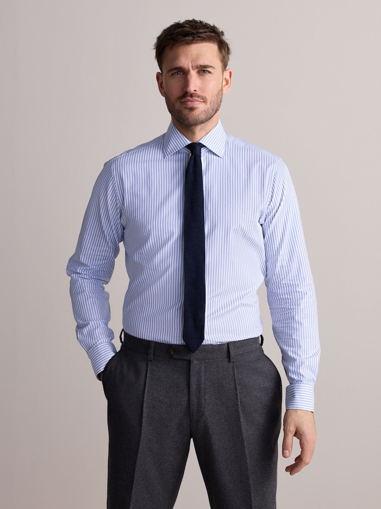 Blue Slim Fit Signature 100% Cotton Bengal Stripe Shirt - Image 1 of 12