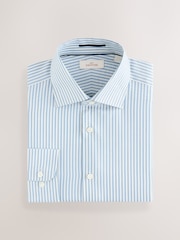 Blue Slim Fit Signature 100% Cotton Bengal Stripe Shirt - Image 10 of 12