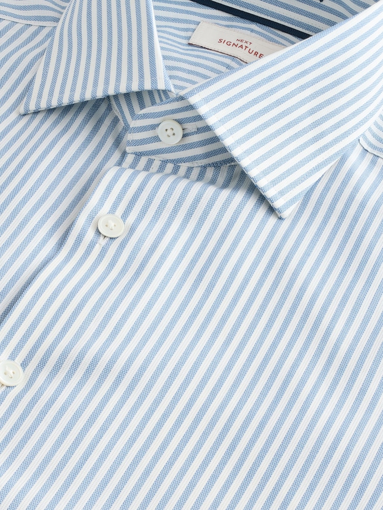 Blue Slim Fit Signature 100% Cotton Bengal Stripe Shirt - Image 11 of 12