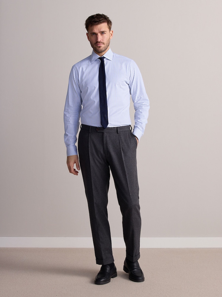 Blue Slim Fit Signature 100% Cotton Bengal Stripe Shirt - Image 2 of 12
