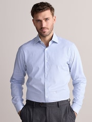 Blue Slim Fit Signature 100% Cotton Bengal Stripe Shirt - Image 6 of 12