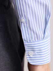 Blue Slim Fit Signature 100% Cotton Bengal Stripe Shirt - Image 8 of 12