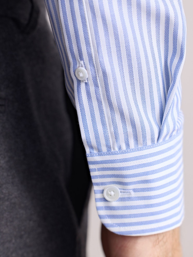 Blue Slim Fit Signature 100% Cotton Bengal Stripe Shirt - Image 8 of 12