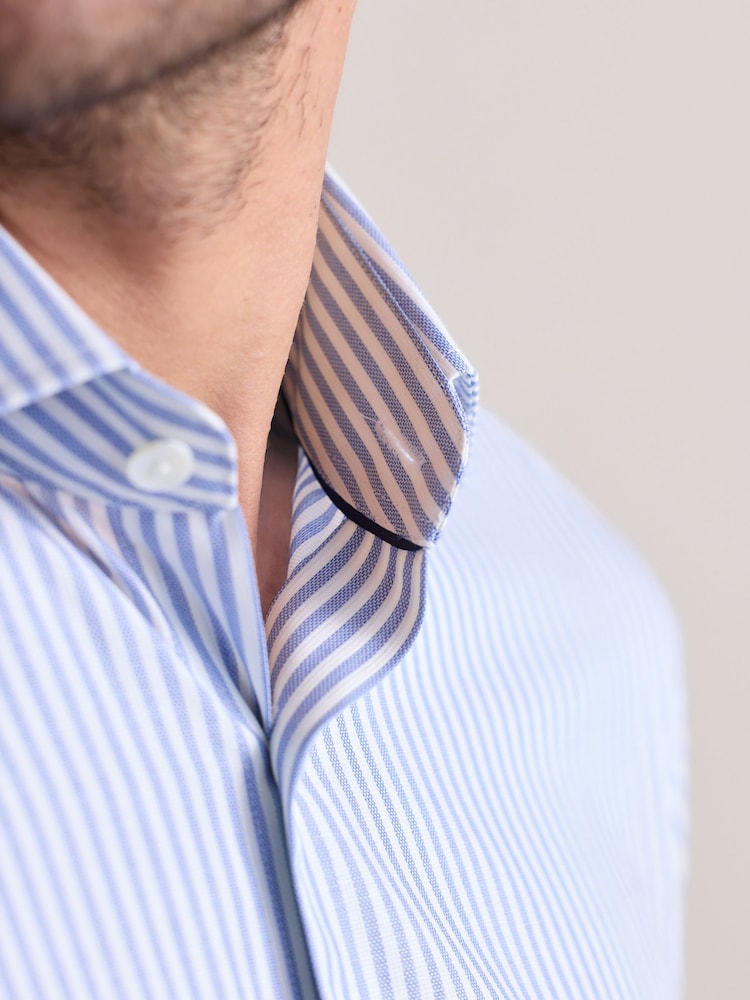 Blue Slim Fit Signature 100% Cotton Bengal Stripe Shirt - Image 9 of 12