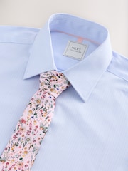 Blue Self Stripe / Pink Floral Tie Slim Fit Occasion Shirt And Tie Pack - Image 2 of 3
