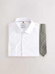 White/Neutral Polka Dot Slim Fit Occasion Shirt And Tie Pack - Image 1 of 1