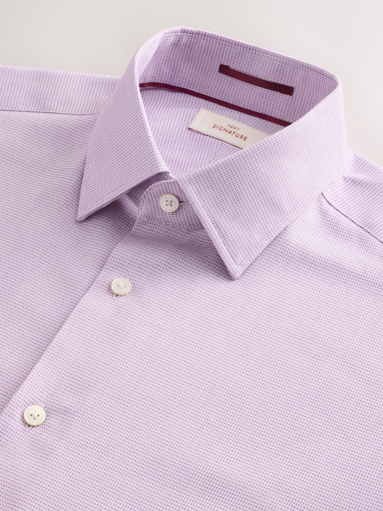 Mauve Pink Slim Fit Signature 100% Cotton with Textured Smart Shirt - Image 2 of 3 Mauve Pink Slim Fit Signature 100% Cotton with Textured Smart Shirt - Image 2 of 3