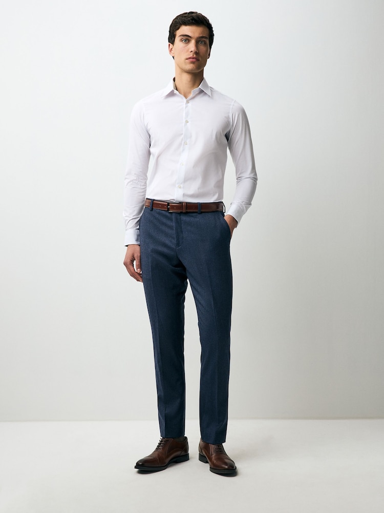 White Skinny Fit Easy Care Textured Trimmed Shirt - Image 2 of 12
