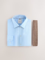 Blue/Neutral Knit Slim Fit Shirt and Tie Pack - Image 1 of 3