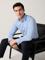 Blue Slim Fit Trimmed Easy Care Double Cuff Shirt - Image 1 of 7