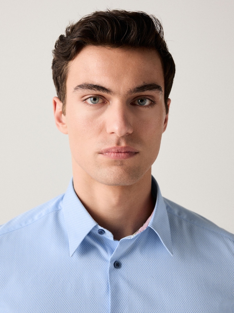 Bleu - Slim Fit (Slim Fit) - Chemise à double poignet facile d’entretien - Image 4 of 7