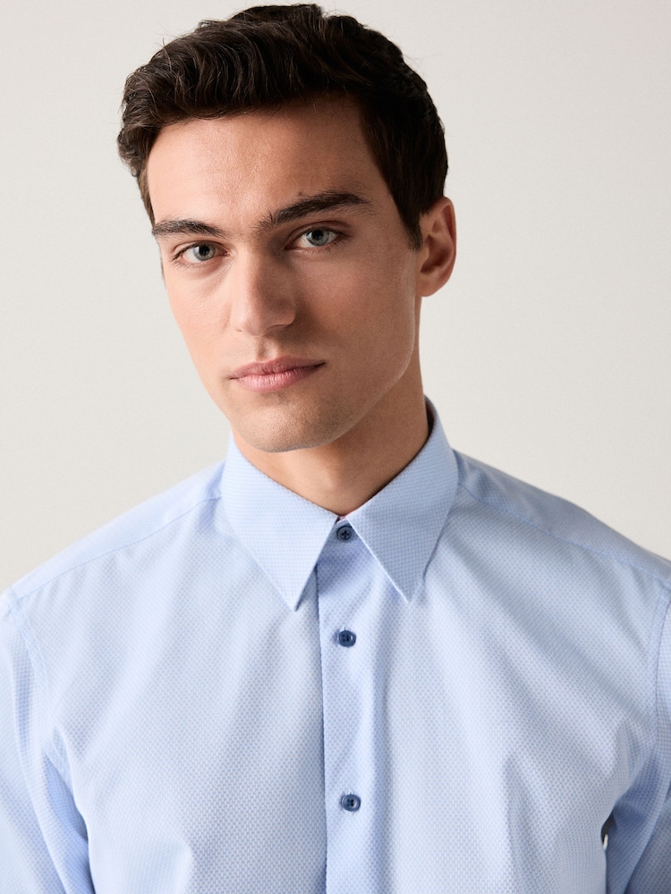 Blue Regular Fit Easy Care Textured Trimmed Shirt - Image 4 of 9