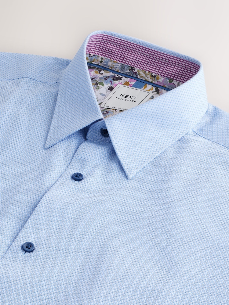 Blue Regular Fit Easy Care Textured Trimmed Shirt - Image 8 of 9