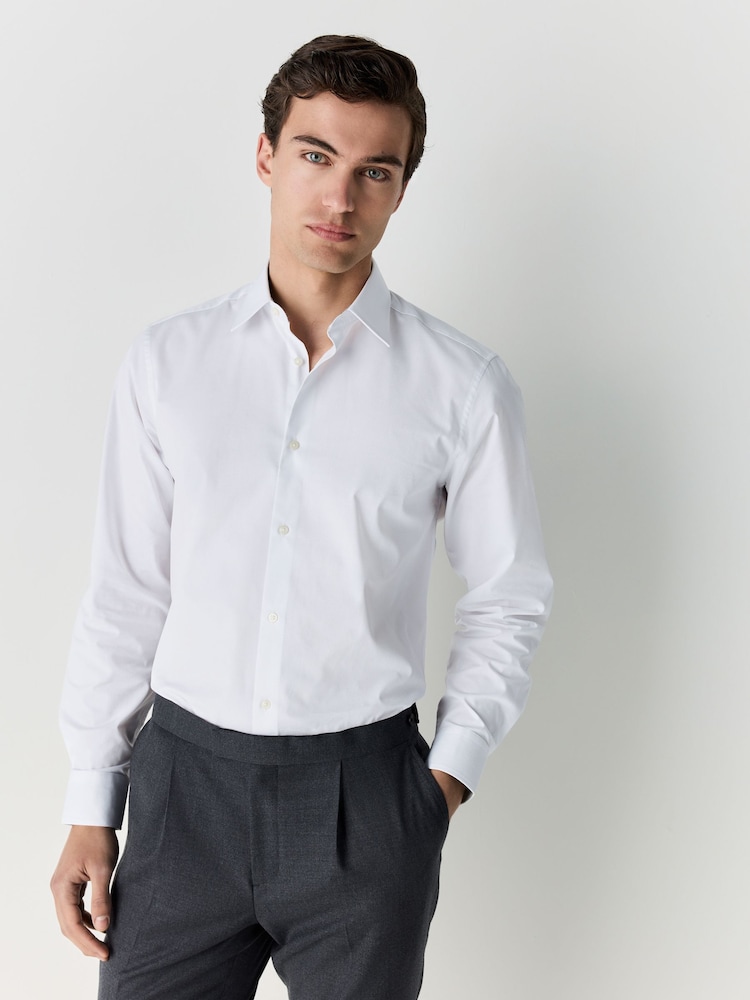 White Regular Fit Easy Care Textured Trimmed Shirt - Image 1 of 10