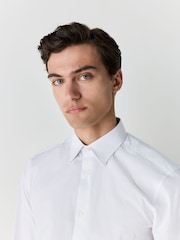 White Regular Fit Easy Care Textured Trimmed Shirt - Image 4 of 10