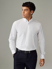 White Button Down Collar Regular Fit Easy Care Single Cuff Smart Shirt - Image 1 of 8