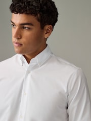 White Button Down Collar Regular Fit Easy Care Single Cuff Smart Shirt - Image 4 of 8