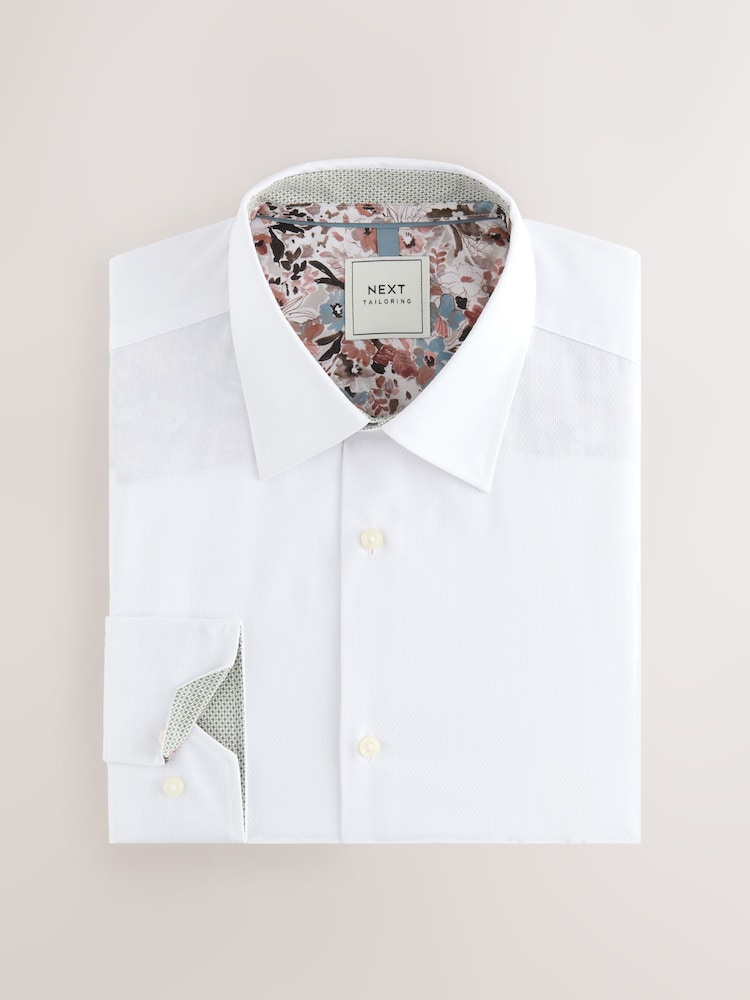 White Slim Fit Easy Care Textured Trimmed Shirt - Image 1 of 3 White Slim Fit Easy Care Textured Trimmed Shirt - Image 1 of 3