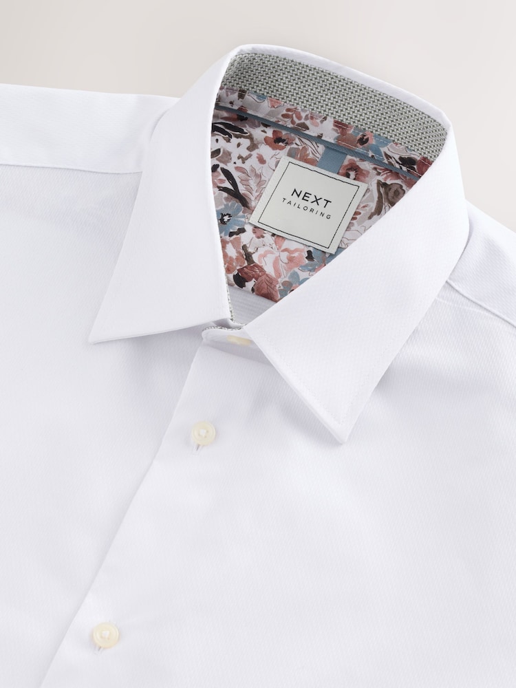 White Slim Fit Easy Care Textured Trimmed Shirt - Image 2 of 3 White Slim Fit Easy Care Textured Trimmed Shirt - Image 2 of 3