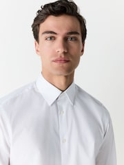 White Slim Fit Easy Care Textured Trimmed Shirt - Image 4 of 10