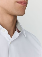 White Slim Fit Easy Care Textured Trimmed Shirt - Image 5 of 10