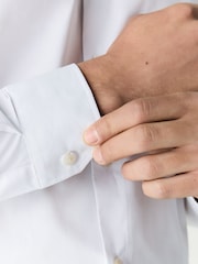 White Slim Fit Easy Care Textured Trimmed Shirt - Image 7 of 10