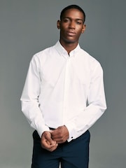 White Button Down Collar Regular Fit Easy Care Double Cuff Smart Shirt - Image 1 of 8