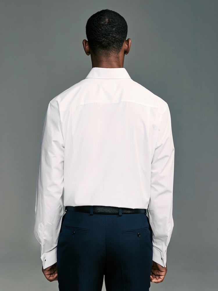 White Button Down Collar Regular Fit Easy Care Double Cuff Smart Shirt - Image 2 of 8