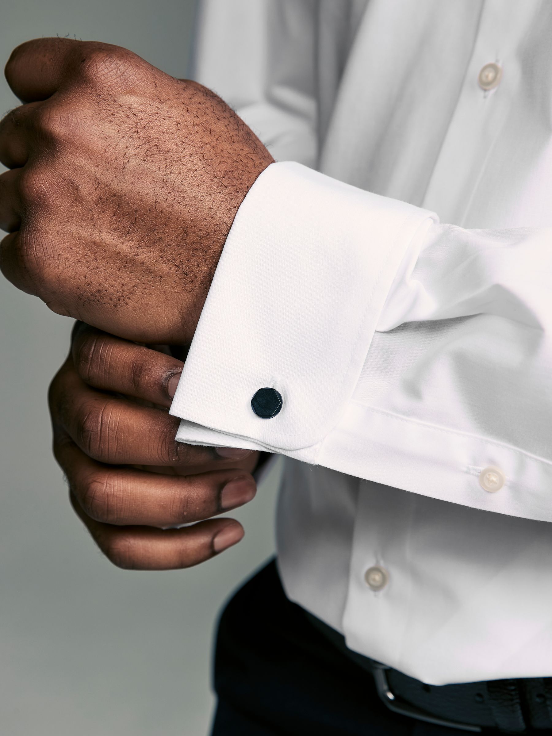 Buy White Button Down Collar Regular Fit Easy Care Double Cuff