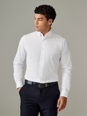 White Button Down Collar Slim Fit Easy Care Single Cuff Smart Shirt - Image 1 of 8