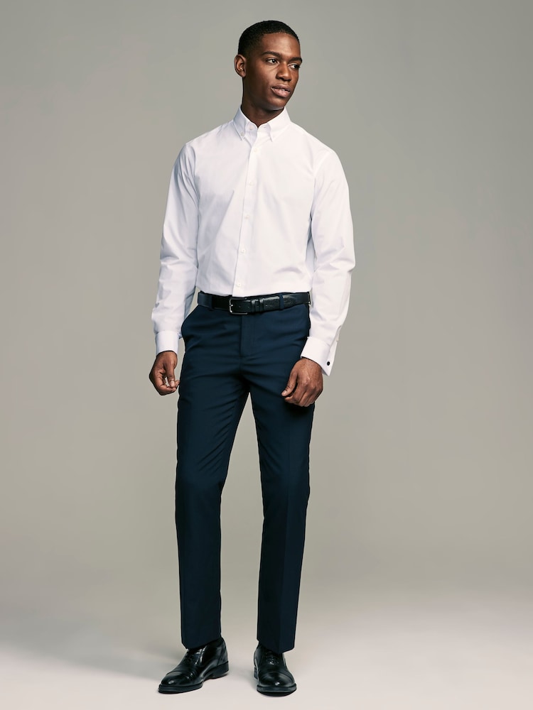 White Button Down Collar Slim Fit Easy Care Double Cuff Smart Shirt - Image 2 of 8
